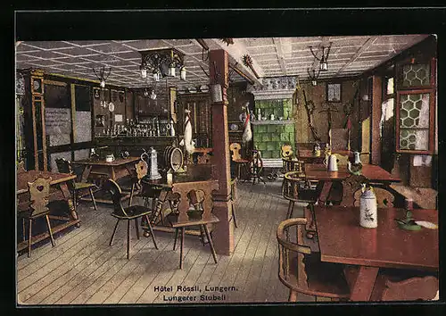 AK Lungern, Hotel Rössli mit Lungerer Stubeli