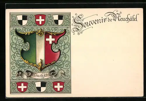 Lithographie Neuchâtel, Souvenir mit Stadtwappen