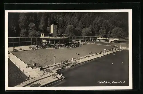AK Interlaken, Strandbad aus der Vogelschau