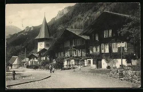AK Meiringen, Strassenpartie mit dem Gasthof Alpenschlucht
