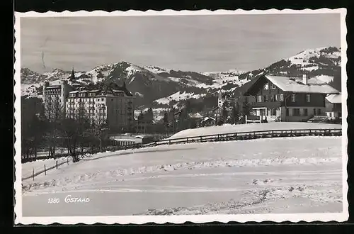 AK Gstaad, Ortspartie im Schnee versunken