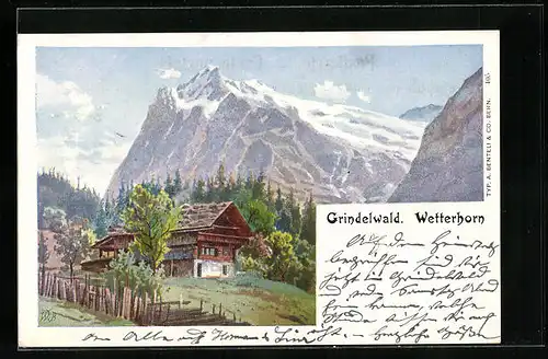 Lithographie Grindelwald, Wetterhorn