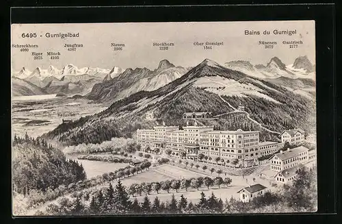Künstler-AK Gurnigelbad, Totalansicht aus der Vogelschau