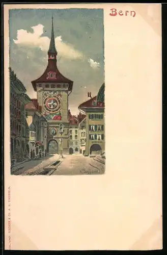 Lithographie Bern, Strassenpartie mit Tor