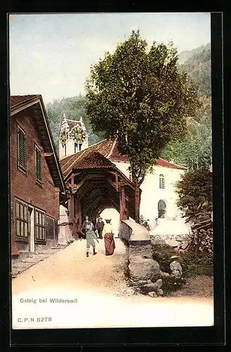 AK Gsteig b. Wilderswil, Strassenpartie mit Brücke