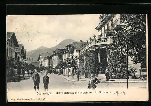 AK Meyringen, Bahnhofstrasse mit Wylerhorn und Rothhorn