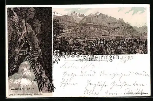Lithographie Meiringen, Aareschlucht, Totalansicht