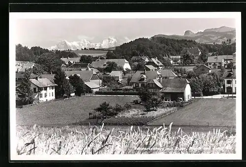 AK Schwarzenburg, Ortsansicht mit Eiger, Mönch und Jungfrau