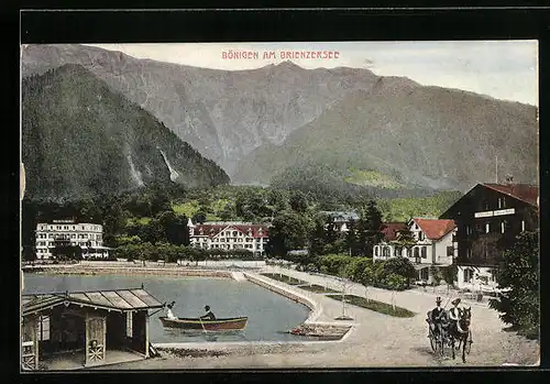 AK Bönigen am Brienzersee, Uferpartie mit Pferdewagen