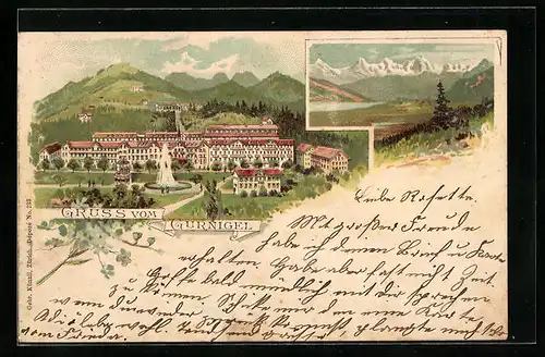 Lithographie Gurnigel, Ortsansicht aus der Vogelschau