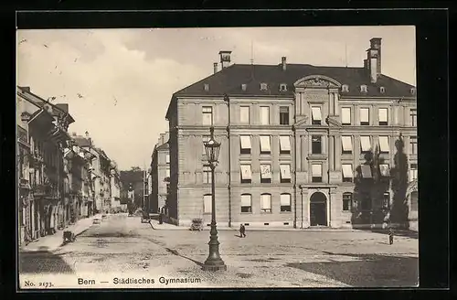 AK Bern, Strassenpartie am Städtischen Gymnasium