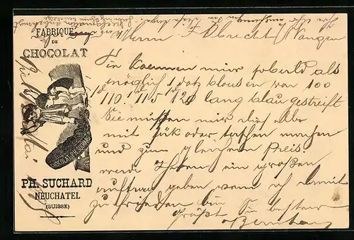 Vorläufer-Lithographie Neuchâtel, 1885, Fabrique de Chocolat, Kinderpaar mit Keksen, Reklame für Kakao Suchard