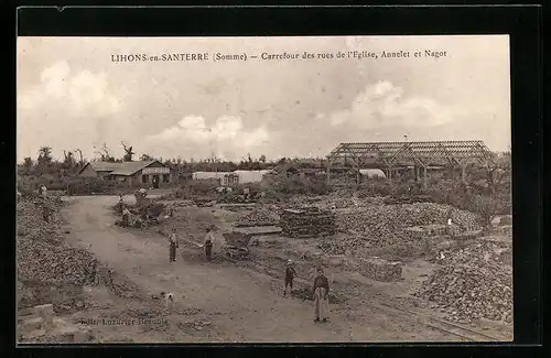 AK Lihons-en-Santerre, Carrefour des rues de l`Eglise, Annelet et Nagot