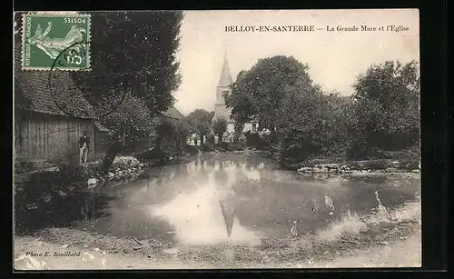 AK Belloy-en-Santerre, La Grande Mare et l`Eglise