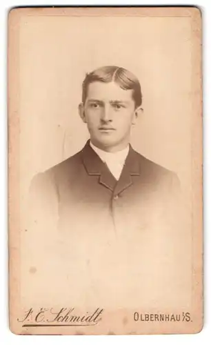 Fotografie E. F. Schmidt, Olbernhau /Sachsen, Junger Herr im Anzug mit Krawatte