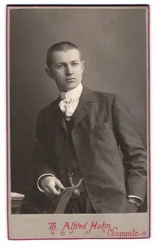 Fotografie Th. Alfred Hahn, Chemnitz, Junger Herr im Anzug mit Krawatte