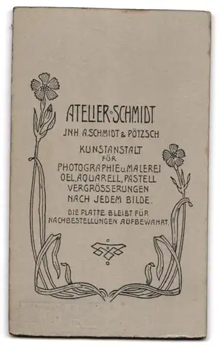 Fotografie A. Schmidt & Pötzsch, Tharandt, Junger Herr im Anzug mit Krawatte