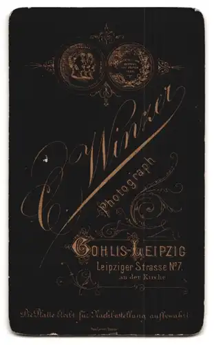 Fotografie C. Winzer, Gohlis-Leipzig, Leipziger Strasse 7, Kleines Mädchen im übergrossen Kleid