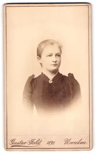 Fotografie Gustav Jobst, Zwickau, Äusseren Schneebergstrasse 20, Junges Mädel mit dünnem Haar 1892