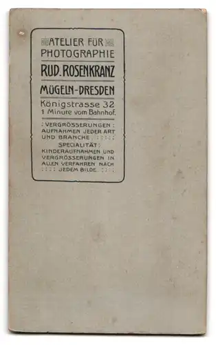 Fotografie R. Rosenkranz, Dresden, Königstrasse 32, Kleinkind im karierten Kleid und mit Puppe