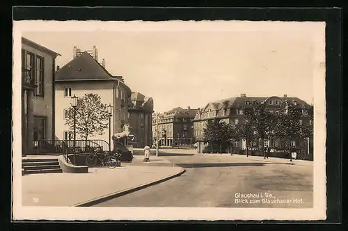 AK Glauchau i. Sa., Strassenpartie am Glauchauer Hof