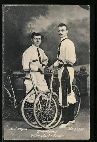 AK Dittersdorf /Erzgeb., Kunstfahrer Kurt Degen und Max Lohr