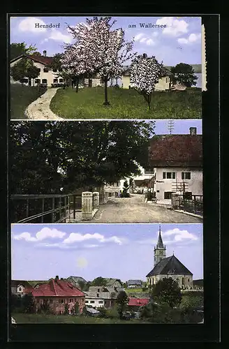 AK Henndorf am Wallersee, Strassenpartie, Ortspartie, Panorama mit Kirche
