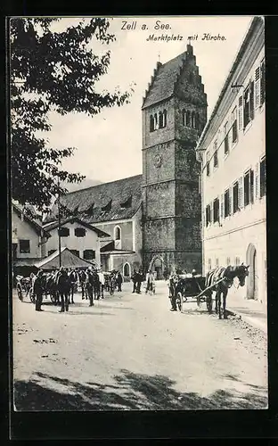 AK Zell a. See, Marktplatz mit Kirche