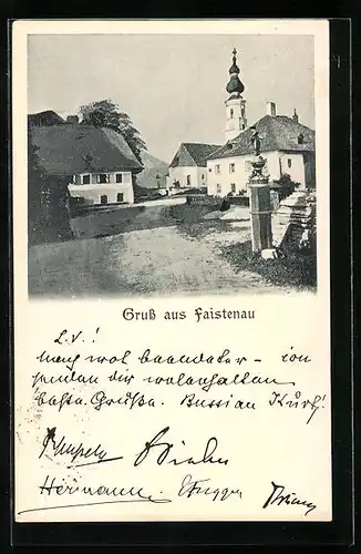 AK Faistenau, Strassenpartie mit Kirchturm