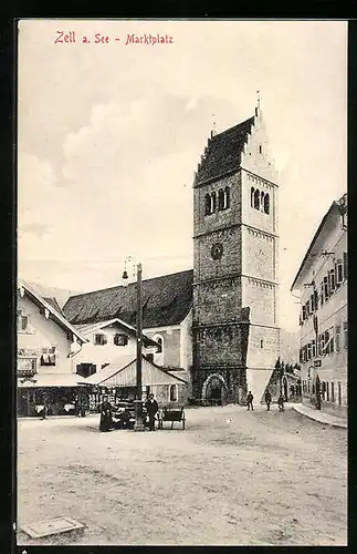 AK Zell a. See, Martkplatz mit Kirche