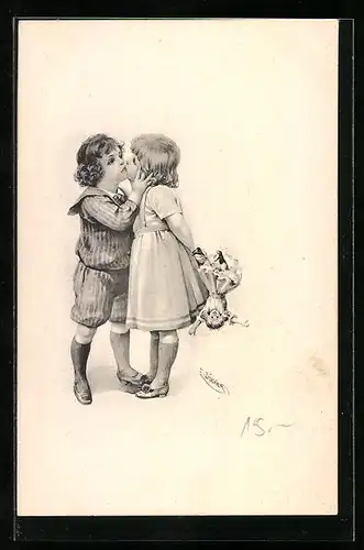 Künstler-AK E. Döcker: Die erste Liebe, Puppe