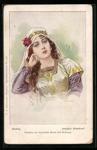 Künstler-AK Franz Doubek: Hadwig, Dame in weisser Tracht