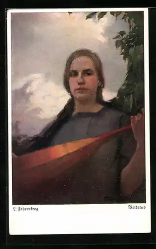 Künstler-AK Ludwig Fahrenkrog: Junge Frau mit Laute