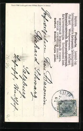 Künstler-AK M. Billing: Blumengesteck mit Blattgrün