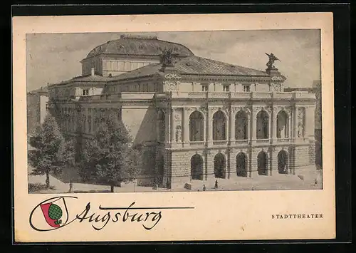 AK Augsburg, Stadttheater mit Vorplatz