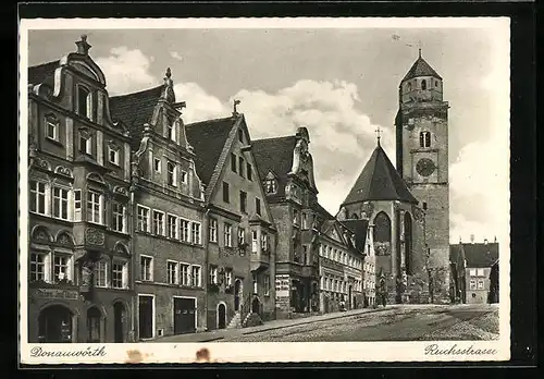 AK Donauwörth, Reichstrasse mit Bäckerei Josef Häusler und Kirche