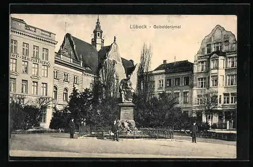 AK Lübeck, Ortsansicht mit Geibeldenkmal
