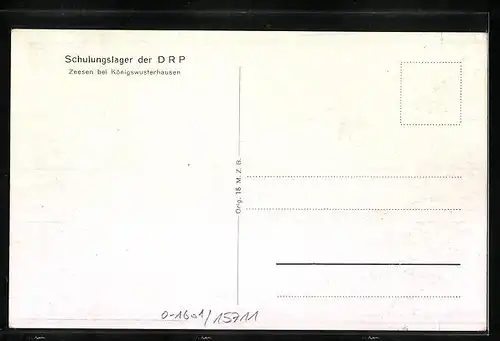 AK Zeesen bei Königswusterhausen, Schulungslager der DRP, Gartenhalle, Innenansicht