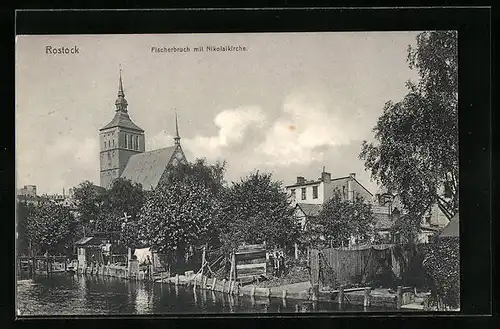 AK Rostock, Fischerbruch mit Nikolaikirche
