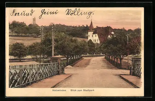 AK Holzminden, Blick zum Stadtpark mit Kirche