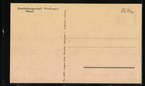 AK Nördlingen, Haushaltungsschule, Esssaal, Innenansicht