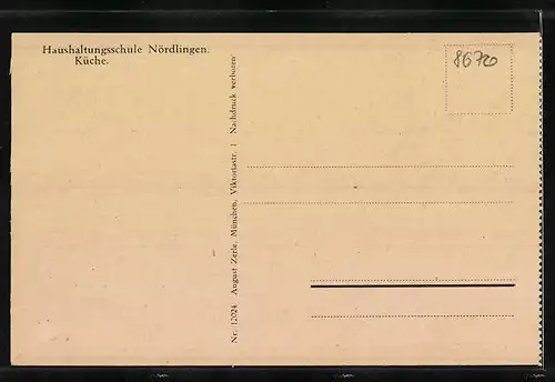 AK Nördlingen, Haushaltungsschule, Küche, Innenansicht