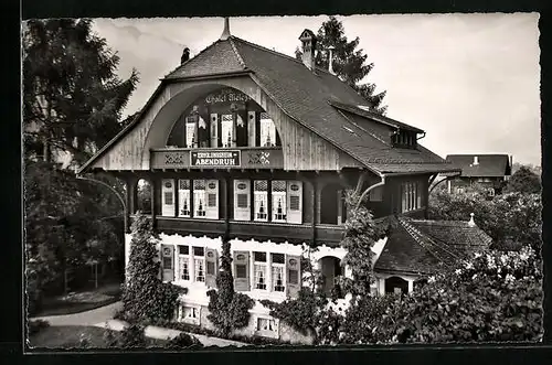 AK Interlaken, Hotel Abendruh mit blühenden Büschen