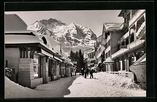 AK Wengen, Dorfstrasse mit Jungfrau