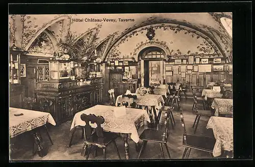 AK Vevey, Hôtel Château-Vevey, Taverne, Innenansicht