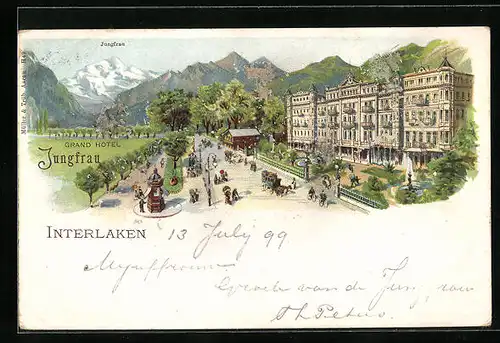 Lithographie Interlaken, Grand Hotel Jungfrau