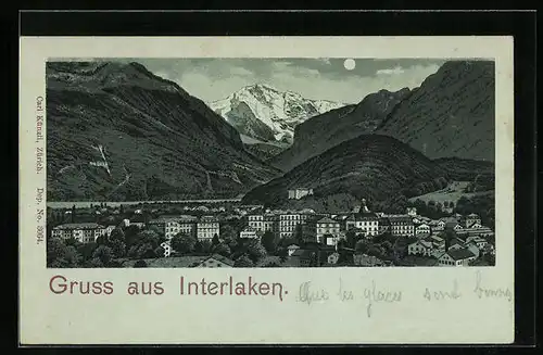 Mondschein-Lithographie Interlaken, Teilansicht