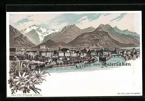 Lithographie Interlaken, Teilansicht