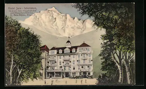 AK Interlaken, Hotel Jura gegen die Jungfrau