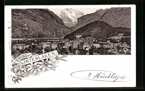 Vorläufer-Lithographie Interlaken, 1894, Teilansicht gegen Jungfrau